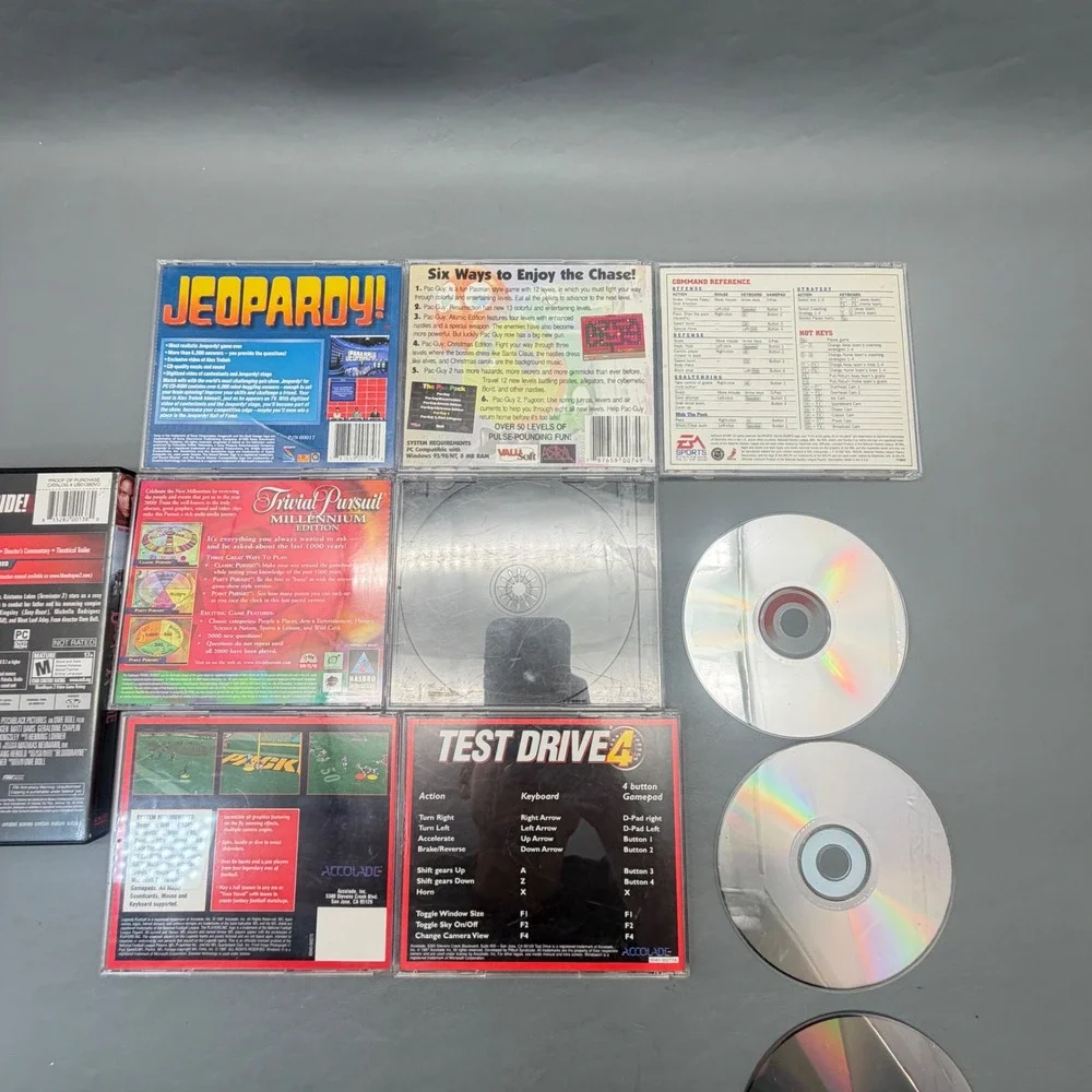 Vintage PC CD-ROM Game Lot Pac-Pack NHL 98 Test Drive Jeopardy Untested